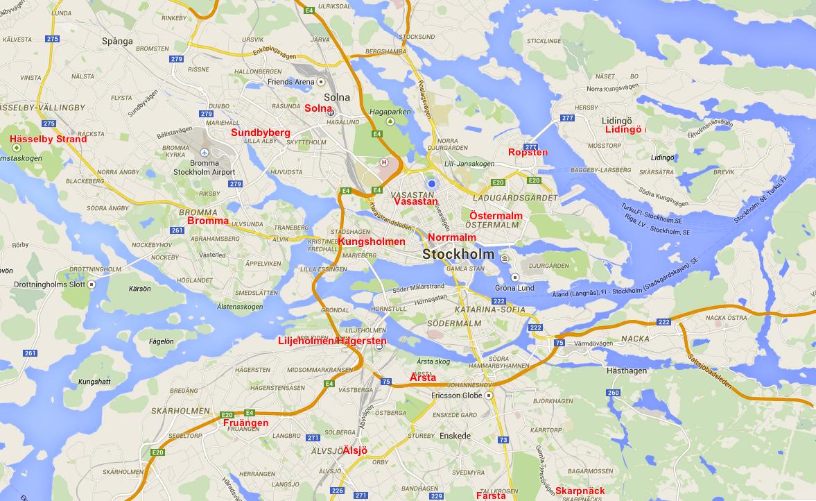Stockholm stadsdel karta - Karta över Stockholms stadsdelar